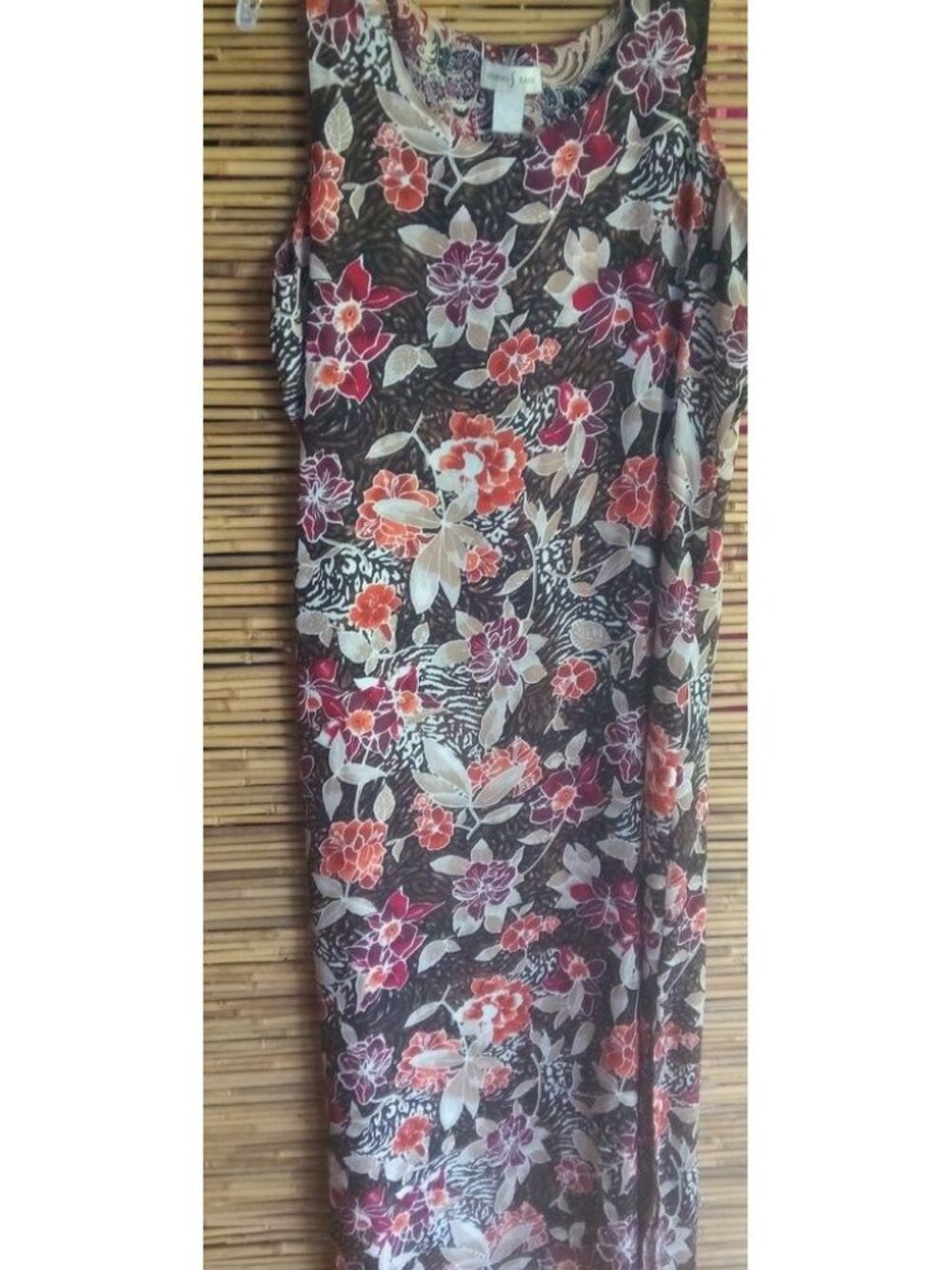 Studio Ease L 14 Sleeveless Vintage Floral Aloha Midi Maxi Dress in Brown Orange